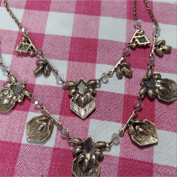 Vintage Necklace Mirror Rhinestones & Crystal Beads - Picture 4 of 8